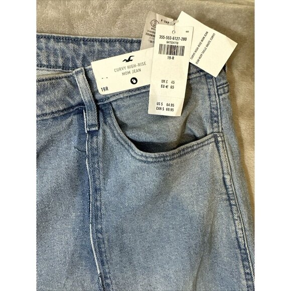 Women’ Hollister Curvy High Rise Mom Jeans Light Was Raw Hem Size 19R 34x27 NWT - Picture 12 of 16